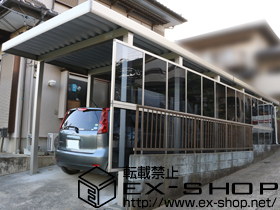 のカーポート ジーポートneoAタイプ縦連棟 角柱12本仕様 標準鼻隠し積雪〜150cm対応+ジーポートneo 台形枠なしサイドパネル<平板タイプ> 施工例