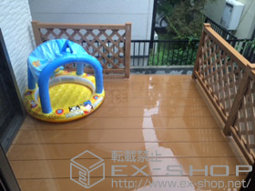 のウッドデッキ リウッドデッキ 200＋独立式リウッドステップ2型＋リウッドデッキフェンス2型 ラチス格子 施工例