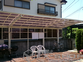 のカーポート レイナポートグラン 延長 耐風圧強度仕様 積雪〜30cm対応+レイナポートグラン用サイドパネル+水平式物干し（カーポート柱用） 施工例