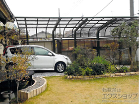 のカーポート テールポートシグマIII 1500 縦連棟 積雪〜50cm対応＋収納式物干し 標準タイプ 2本入 2セット 施工例