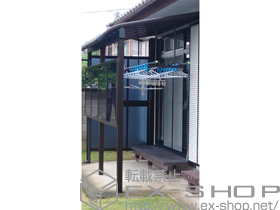 のテラス屋根 ヴェクターテラス R型 1500 テラスタイプ 単体 積雪〜50cm対応+物干しセット　吊り下げ式 標準2本入り+前面パネル1段　柱奥行移動タイプ 1500タイプ用+側面パネル2段 施工例