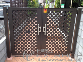 の門扉 ライシス門扉 11型 ラチス格子 両開き 柱使用 施工例