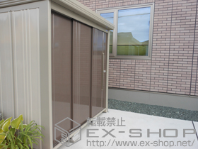 の物置・屋外倉庫 Mr.ストックマンダンディ 多雪型 結露減少型（ND-SZ2219　Ｂ）＋Mr.ストックマンダンディ用別売棚(片側2段)＋タイヤストッパー 施工例