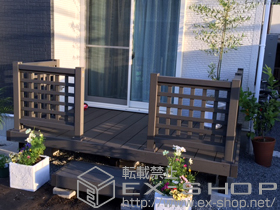 のウッドデッキ リウッドデッキ 200＋独立式リウッドステップ 2型　1セット＋ リウッドデッキフェンス 1型≪井桁格子≫ 施工例