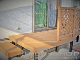 のウッドデッキ リウッドデッキ 200＋独立式 リウッドステップ 2型＋リウッドデッキフェンス 2型 ＜ラチス格子＞ 施工例