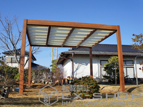 のパーゴラ リレーリア パーゴラ サンシェードカーテン付き 独立仕様＋リレーリア パーゴラ サンシェードカーテン用フック棒 施工例