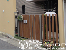 の門扉 ジオーナ門扉 SA型 両開き親子 マテリアルカラー　柱使用 施工例