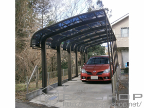 のカーポート テールポートシグマIII 1500 縦連棟 積雪〜50cm対応＋固定式サポートＳ ロング柱23用1本入り×6本＋落雪カバー 施工例