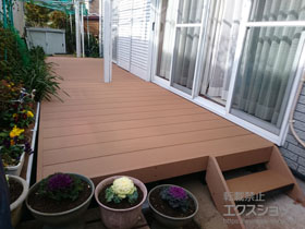 のウッドデッキ リウッドデッキ 200＋リウッドステップ5型 Sタイプ(1段)×2セット 施工例