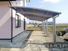 のカーポート プレシオスポート 縦連棟 積雪〜20cm対応＋着脱式補助柱 2本入り×2セット＋収納式物干しセット2型 2本入り×1セット 施工例