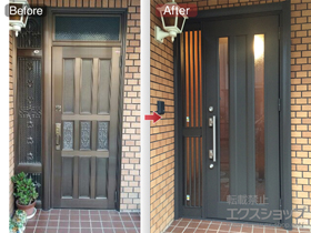 の玄関ドア リシェント アルミ仕様22片袖飾り中桟付仕様R(ランマ無) P2型 施工例