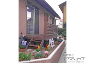 のウッドデッキ リウッドデッキ 200＋リウッドステップ5型 Sタイプ(2段)＋リウッドデッキフェンス 2型＜ラチス格子＞ 施工例