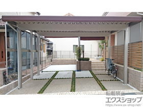 のカーポート ジーポートneo Aタイプ 2台用 標準鼻隠し 角柱4本仕様 積雪〜100cm対応＋サイドパネル <平板タイプ>台形枠なし 施工例