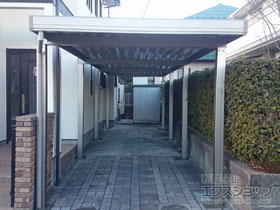 のカーポート テリオスポートIII 1500 縦連棟 角柱8本柱 積雪〜50cm対応*梁延長納まり 施工例