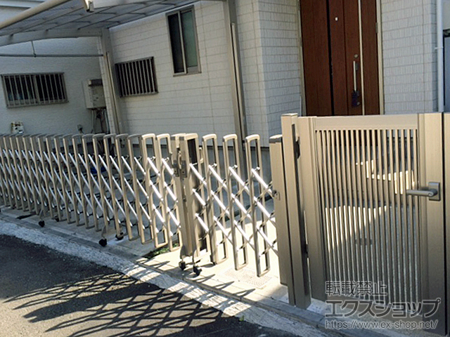 の門扉 エクスライン門扉 2型 両開き親子 門柱使用 施工例