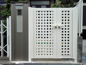 の門扉 エクスライン門扉10型 両開き親子 門柱使用 施工例