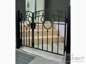 の門扉 ディズニー門扉ミッキーA型 親子開き 角門柱式 施工例