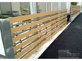 のフェンス・柵 ルシアスフェンスH03型 横板+細横格子 複合カラー 自由柱施工 施工例