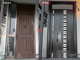 の玄関ドア リシェントII 断熱K4仕様 親子仕様(ランマ付)R E90型※カザスプラス仕様 施工例