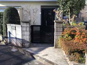 の門扉 ライシス門扉 1型 細横桟 両開き 柱使用 施工例