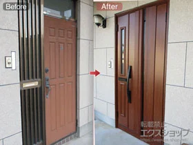 LIXIL リクシル(トステム)の玄関ドア リシェント 玄関ドア3 断熱K4仕様 親子仕様(ランマ無)R G13型※タッチキー(キー付リモコン)仕様 施工例