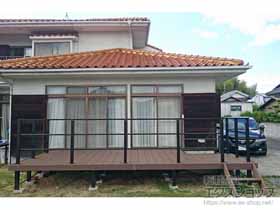 のウッドデッキ リウッドデッキ 200＋リウッドステップ5型 Sタイプ（2段）×2台＋ルシアスデッキフェンスB03型 高さT100仕様 施工例