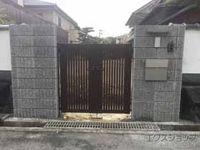 の門扉 エクスライン門扉6型 両開き 門柱使用 施工例