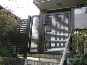 の門扉 プレスタ門扉 1型 細横桟 両開き親子 機能門柱仕様 施工例