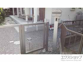 の門扉 【特注】プレスタ門扉 1型 細横桟 3枚折戸 柱使用 施工例