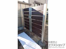 門扉 ルシアス門扉BW01型 横スリット 両開き 複合カラー 門柱使用 施工例