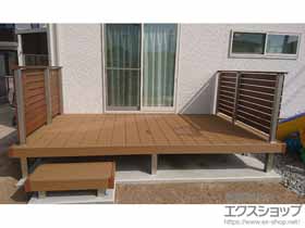 ウッドデッキ リウッドデッキ 200+独立式リウッドステップ2型×1セット+ルシアスデッキフェンスA01型<横板格子タイプ> 施工例
