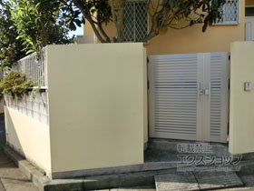 の門扉 シンプレオ門扉3型 横太格子 両開き親子 高尺タイプ 門柱使用 施工例