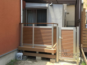 の門扉 ルシアス門扉CW04型 横目隠し 片開き 複合カラー 門柱使用 施工例