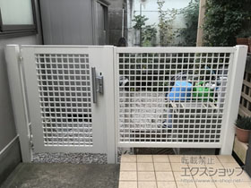 の門扉 ライシス門扉 7型 井桁格子 片開き 柱使用 施工例