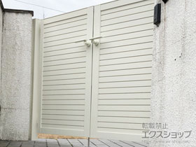 の門扉 プレスタ門扉 5型 横目隠し 両開き 柱使用 施工例