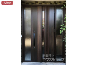 の玄関ドア リシェント玄関ドア3 断熱K4仕様 手動 両袖仕様(ランマ無)R G12型 施工例