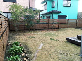 のフェンス・柵 モクアルフェンス 横板タイプ 2段支柱 自立建て用（パネル2段） 施工例