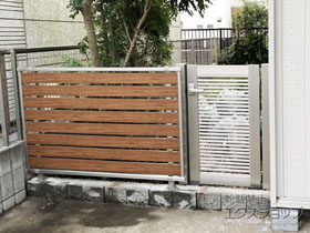 の門扉 シンプレオ門扉1型 横格子 片開き 門柱使用 施工例