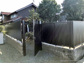 の門扉 シンプレオ門扉6型 たて目隠し 片開き 高尺タイプ 門柱使用 施工例