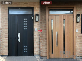 の玄関ドア リシェント玄関ドア3 断熱K4仕様 親子仕様(ランマ付)R G12型 *カザスプラス仕様 施工例