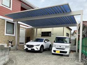 のカーポート エフルージュ ツイン50 積雪〜50cm対応*梁延長仕様（梁1本/6ｍ超7.8ｍ以下） 施工例