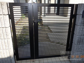 の門扉 プレスタ門扉 1型 細横桟 両開き親子 柱使用 施工例