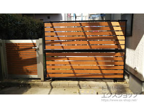 の門扉 ルシアス門扉CS04型 横太格子 片開き 複合カラー 門柱使用 施工例