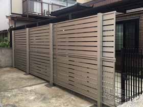 のフェンス・柵 ルシアスフェンスF04型 横板 複合カラー 2段支柱 自立建て用（パネル2段） 施工例