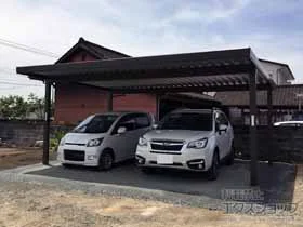 LIXIL リクシル(トステム)のカーポート テリオスポートIII 2台用 角柱4本柱 積雪～30cm対応 施工例