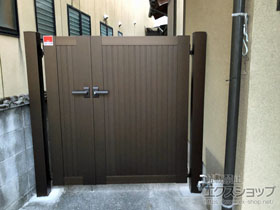 の門扉 シンプレオ門扉6型 たて目隠し 両開き親子 門柱使用※柱100角仕様 施工例