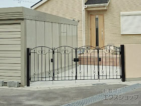 の門扉 トラディシオン門扉1型 4枚折戸セット　門柱使用 施工例