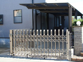 のカーゲート アルシャインII PG型R(ペットガード) Aタイプ ノンレール 角地タイプ 両開き 350+270 施工例