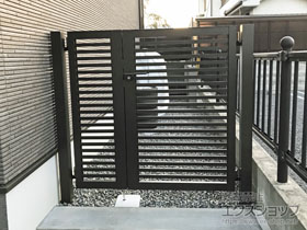 の門扉 プレスタ門扉 3型 太横桟 両開き親子 柱使用 施工例