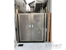 の門扉 ライシス門扉 1型 細横桟 両開き 柱使用 施工例